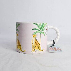 Bluebird & Willow Stoneware Pink Cheetah Animal Palm Tree Print Coffee Mug Cup